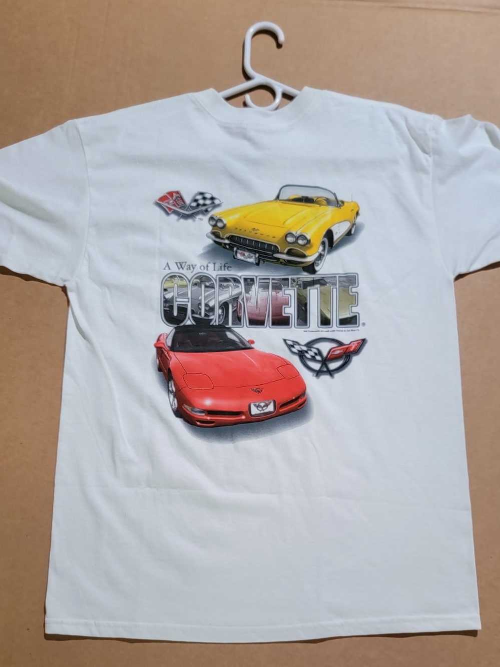 Gildan White T-Shirt with Red & Yellow Corvette Artwork